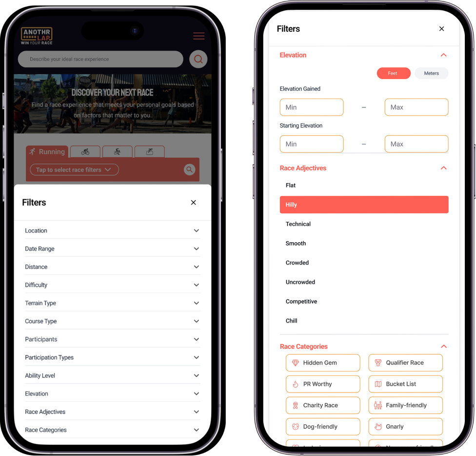 Advanced filters screen